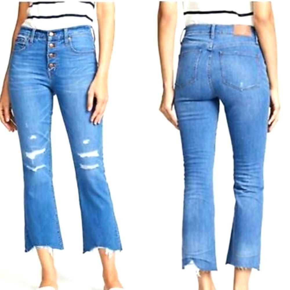 Madewell Women's Cali Demi-Boot Cropped Button-Front Distressed Jeans Sz…